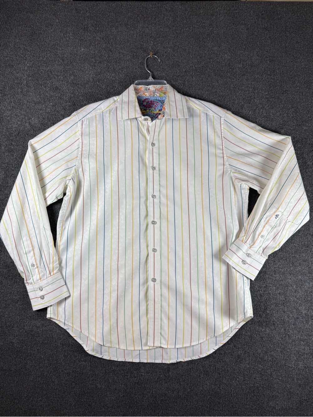 Robert Graham Men’s Embroidered Multicolor Striped Long Sleeve Classic L Shirt